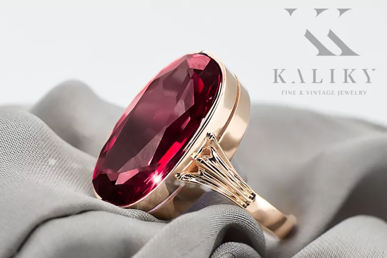 Ring Rubinrot Originales Vintage-Roségold aus 14 Karat Vintage Handwerk vrc113r